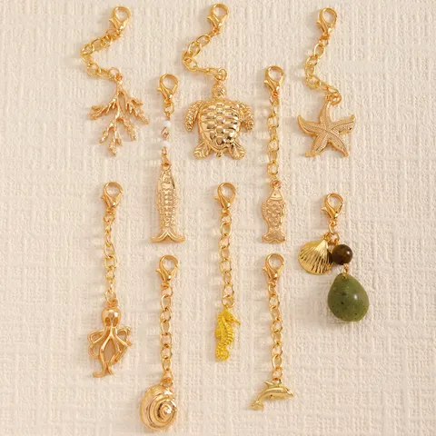 Ocean Style Κράμα Ψευδαργύρου Strass Charm Επιχρυσωμένο Starfish Shell Pendant Για Bikini Swimwear DIY Κοσμήματα Αξεσουάρ
