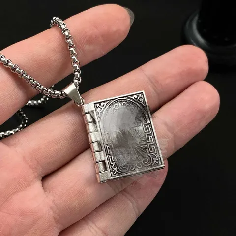 Collar con Colgante de Libro Vintage Unisex Streetwear Hip Hop Collar de Aleación