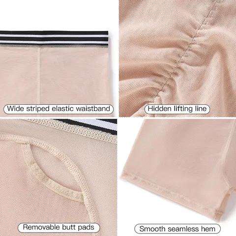 Damen Po-Lifting Polster Unterwäsche Bauchkontrolle Shapewear Netz Atmungsaktiv Butt Enhancer Nahtlose Körperformer Hose