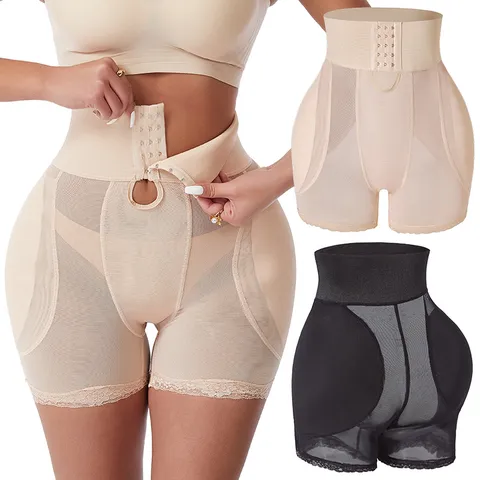 Women High Waist Tummy Control Shapewear Panties Butt Lifter Padded Underwear Slimming Body Shaper Lace Trim Hip Enhancer