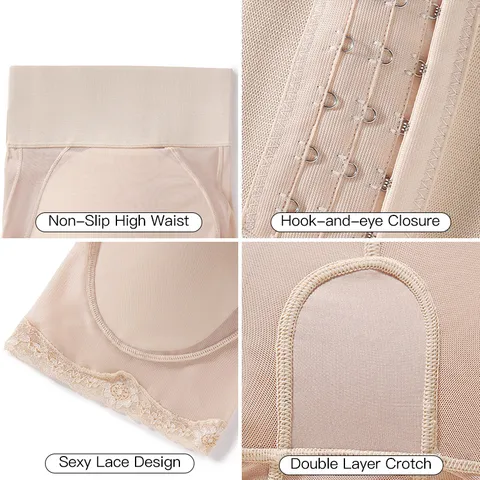 Women High Waist Tummy Control Shapewear Panties Butt Lifter Padded Underwear Slimming Body Shaper Lace Trim Hip Enhancer