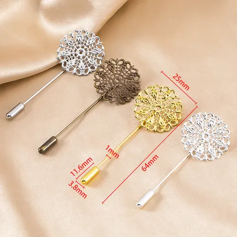 Kupfer Durchbrochene Spitze Ovale Blumenstück Gerade Nadel Brosche Antike DIY Schmuckzubehör