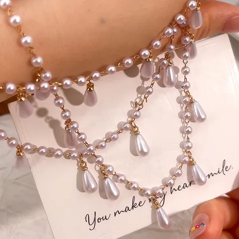 DIY Imitation Pearl Drop Bead Chains Tassel Chains Copper Craft Chain For Handmade Hair Accessories Bracelet Necklace Jewelry Making