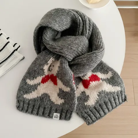 Bufanda de Punto Cálida de Invierno Para Mujer Lindo Patrón de Jacquard de Oso Suave Chic Protección para el Cuello Casual Diario Moda Bufanda