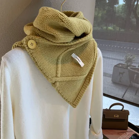 Bufanda de Invierno de Pura Lana Mujer Botón Calentador de Cuello Chal Versátil Bufanda de Punto Cálida Accesorios de Clima Frío