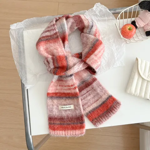 Bufanda de Punto Estilo Universitario Retro para Mujer Otoño Invierno Cálida Lana de Imitación Rayada Accesorios Diarios