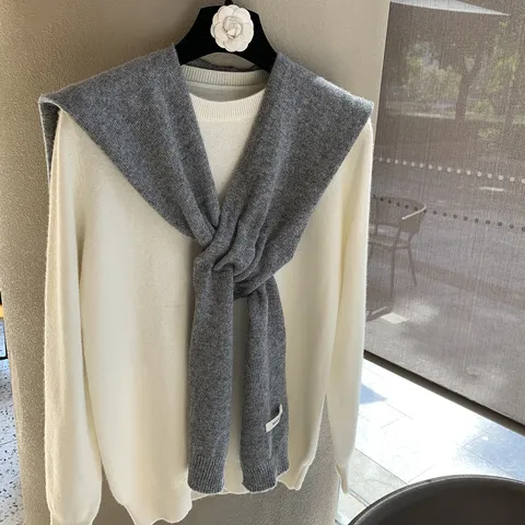 Chal Bufanda Tejida de Pura Lana Australiana Mujer Otoño Invierno Casual Color Sólido Protección de Hombros y Cuello Capa Cálida