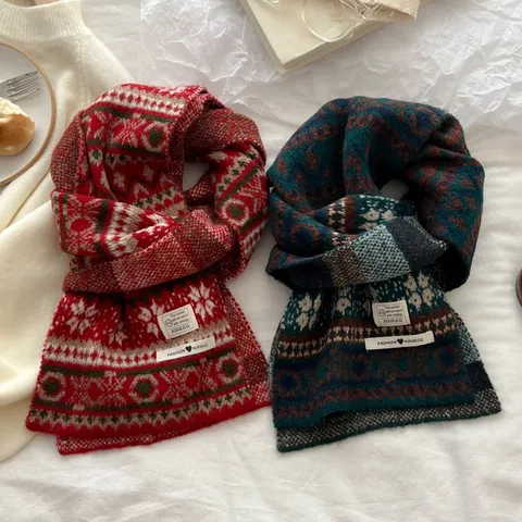 Bufanda Cálida y Gruesa de Invierno para Mujer Retro Fair Isle Jacquard Tejida Mezcla de Lana Calentador de Cuello Suave
