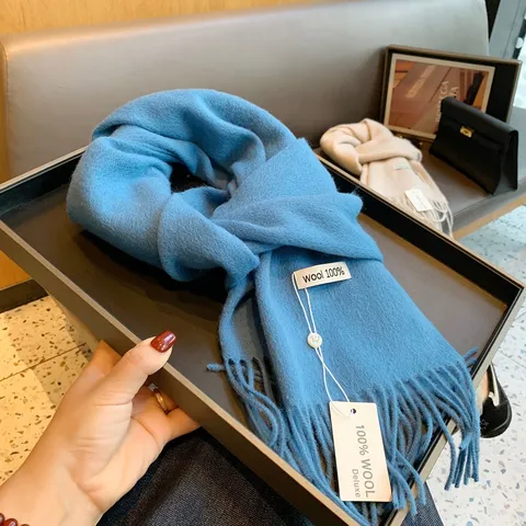 Bufanda de Pura Lana para Mujeres Hombres Invierno Cálido Sensación de Cachemira Borlas Largas Color Sólido Bufanda Tejida Chal Térmico