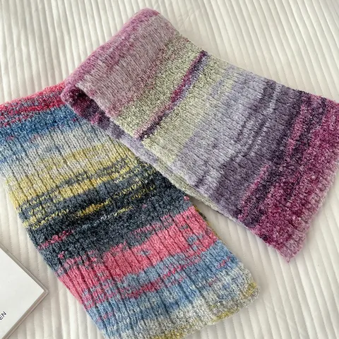Bufanda Tejida Cálida de Invierno para Mujer Vintage Pintura al Óleo Color Degradado Espesada Suave Bufanda Calentador de Cuello Moda Casual