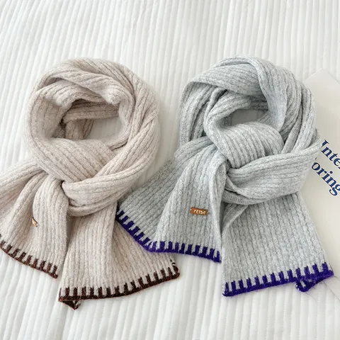 Bufanda Larga De Punto Suave De Color Sólido Minimalista Con Borde De Contraste Bufanda Cálida De Invierno Para Hombres Y Mujeres Pareja