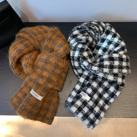 Bufanda de Punto a Cuadros Vintage Para Mujer Invierno Cálido Chal a Cuadros Casual Suave Bufanda Larga Accesorios de Invierno