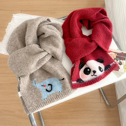 Bufanda de Punto Cruzada Cálida de Invierno para Mujer Lindo Animal de Dibujos Animados Bordado Calentador de Cuello Corto Bufanda Suave de Moda