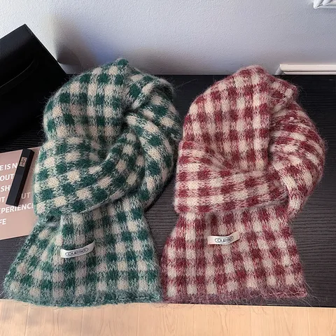 Bufanda de Punto a Cuadros Vintage Para Mujer Invierno Cálido Chal a Cuadros Casual Suave Bufanda Larga Accesorios de Invierno