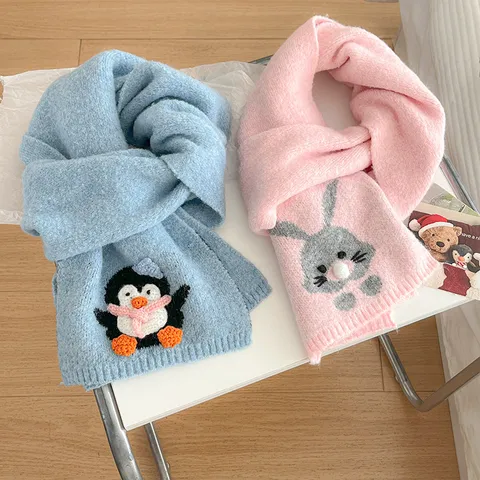 Bufanda de Punto Cruzada Cálida de Invierno para Mujer Lindo Animal de Dibujos Animados Bordado Calentador de Cuello Corto Bufanda Suave de Moda