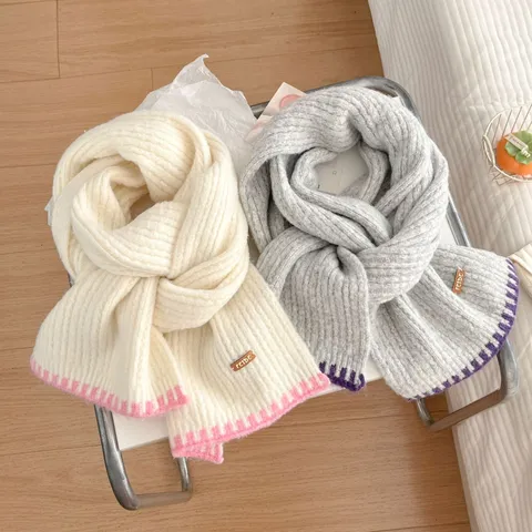 Bufanda Larga De Punto Suave De Color Sólido Minimalista Con Borde De Contraste Bufanda Cálida De Invierno Para Hombres Y Mujeres Pareja
