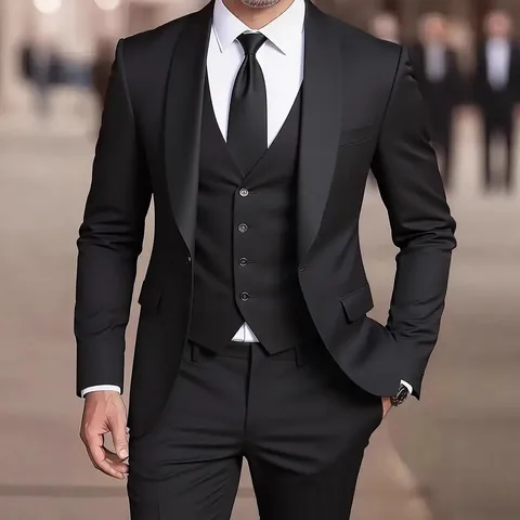 Men's Slim Fit 3-Piece Suit Set With Blazer Vest Pants Shawl Lapel Business Formal Tuxedo For Wedding Banquet Party Everyday Polyester Suit