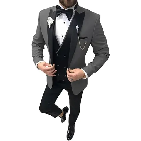 Men's Slim Fit Three Piece Suit Set Business Wedding Banquet Blazer Vest Pants Solid Color Contrast Lapel Formal Suit
