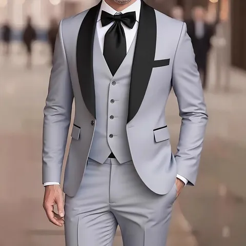 Men's Slim Fit 3-Piece Suit Set With Blazer Vest Pants Shawl Lapel Business Formal Tuxedo For Wedding Banquet Party Everyday Polyester Suit