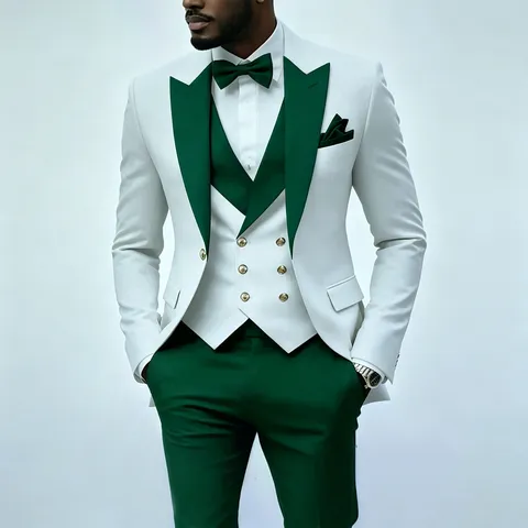 Herren Slim Fit 3-Teiliges Business-Anzug-Set Kontrast-Revers Einreiher Sakko Mit Weste Und Hose Für Hochzeit Bankett Formelle Kleidung