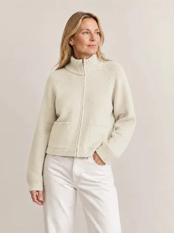 Women's Casual Loose Knit Cardigan Sweater Polyester Acrylic Full Zip Front Mock Neck Ribbed Cuffs Pockets Outerwear Top