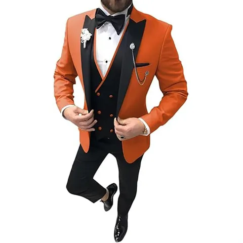 Men's Slim Fit Three Piece Suit Set Business Wedding Banquet Blazer Vest Pants Solid Color Contrast Lapel Formal Suit