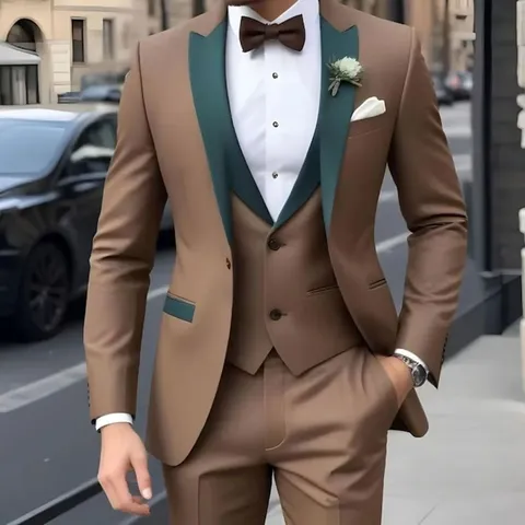 Men Slim Fit Top And Bottom Business Suit Peak Lapel Blazer Vest Pants Formal Tuxedo Wedding Party Groom Attire