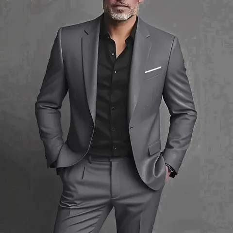 Men Slim Fit Business Suit Set Modern Single Breasted Blazer Pants Shirt For Wedding Groom Formal Prom Office Casual Wear