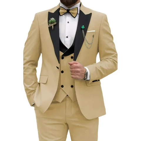 Men Business Suit Set Jacket Vest Pants Slim Fit Formal Tuxedo For Wedding Banquet Meeting Host Light Business Apparel