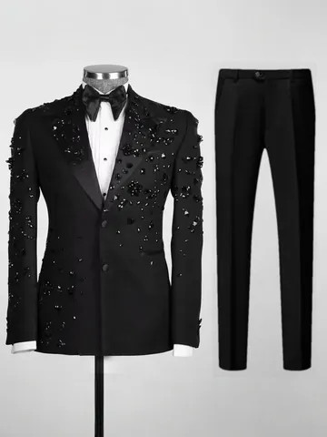 Herren Slim Fit Strass Anzug-Set Polyester Glänzend Bühne Performance Moderation Blazer Hose Weste 3-Teiliger Formeller Anzug Für Hochzeit Bankett Party