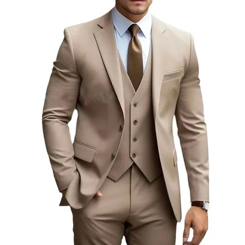 Men Business Casual Three Piece Suit Jacket Vest And Pants For Wedding Banquet Slim Fit Acetate Fiber Single Breasted Groom Suit Set