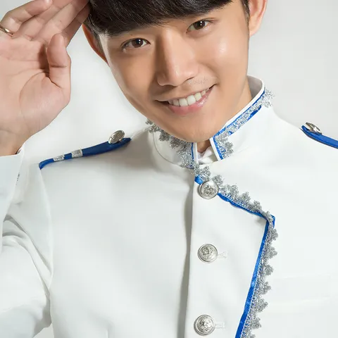 Men Palace Style Performance Suit Acetate Blend Stand Collar Metallic Buttons Stage Host Banquet Vintage Slim Fit Men Wedding Party Costume