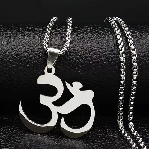 Edelstahl OM Anhänger Halskette Für Damen Herren Indisches Buddhistisches Yoga Amulett Spiritueller Schmuck Polierte Boxkette