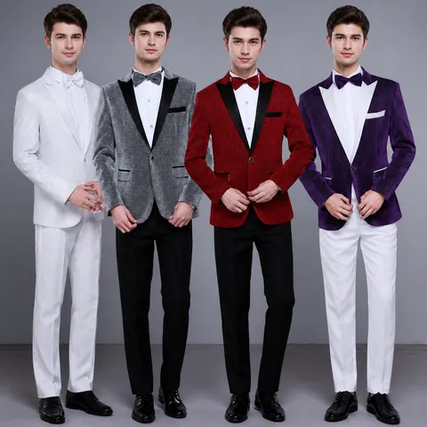 Men Slim Fit Shiny Suit Top And Bottom Peak Lapel Long Sleeve Formal Blazer Trousers For Wedding Stage Host Performance