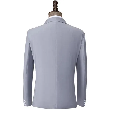 Men's Slim Fit Business Formal Suit Set Silver Grey Top And Bottom For Wedding Party Groomsman Professional Banquet Suit