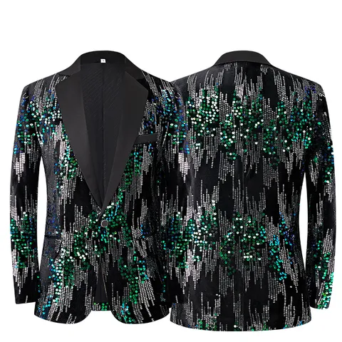 Blazer de Luxe à Paillettes pour Hommes Style Britannique Coupe Ajustée Veste de Costume de Scène pour Spectacles et Fêtes