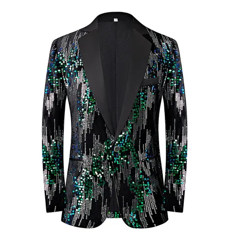 Blazer de Luxe à Paillettes pour Hommes Style Britannique Coupe Ajustée Veste de Costume de Scène pour Spectacles et Fêtes