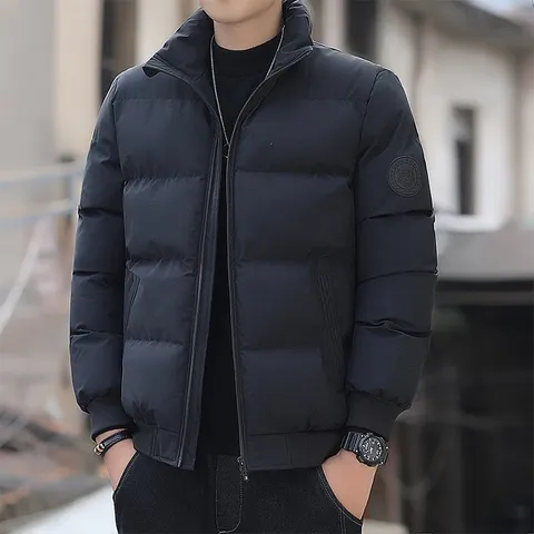 Herren Winter Wattierte Jacke Verdickt Stehkragen Baumwollmantel Casual Einfarbig Jugend Mode Wattiert Oberbekleidung Top