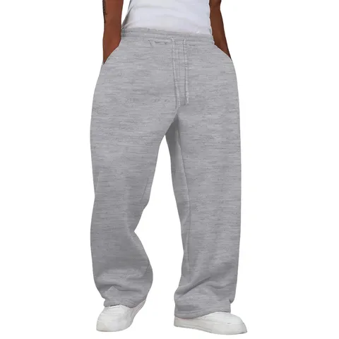 Pantalones de Jogging Holgados Rectos Forrados de Felpa Color Sólido Casual para Hombre Invierno Cálido