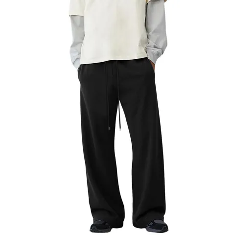 Damen Herbst Casual Lose Gerade Weite Beine Jogginghose Hohe Taille Kordelzug Taschen Trendige Lange Hosen