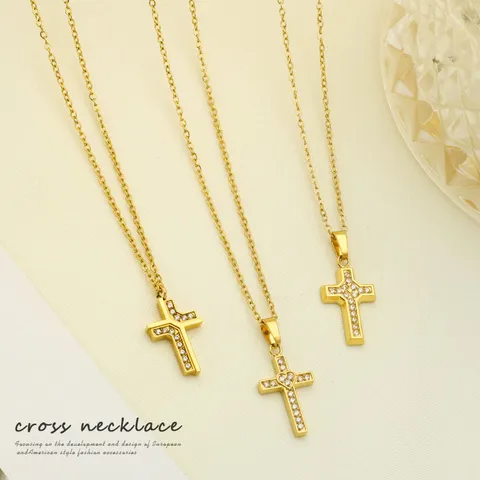 Titanstahl Kreuz Anhänger Halskette Für Damen Luxus Strass Eingelegt Schlüsselbein Kette Gold Silber Überzogen Religiöser Schmuck Geschenk