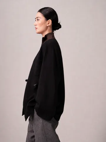 Women's V-Neck Cashmere Wool Silk Blend Double-Sided Short Coat Wrap Belted Commuter Outerwear Jacket Top