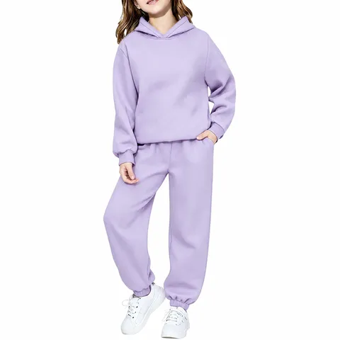 Ensemble Haut Et Bas À Capuche Doublé Polaire Enfant Décontracté Couleur Unie Garçons Filles Automne Hiver Mode Sport Sweat À Capuche Et Pantalon