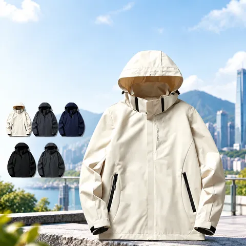 Men's Hooded Windbreaker Jacket Outdoor Lightweight Windproof Waterproof Solid Color Sports Mountaineering Full Zip Top