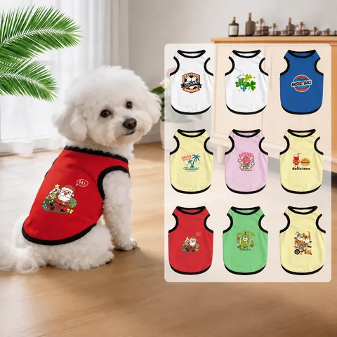 Breathable Pet Dog Vest Summer Spring Clothes Cute Cartoon Print Puppy Tank Top Daily Party Costume Apparel