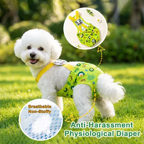 Pantalones Fisiológicos para Perro de Mascota Pañales Sanitarios Lavables Lindo Estampado de Animales de Dibujos Animados Malla Transpirable Anti Acoso