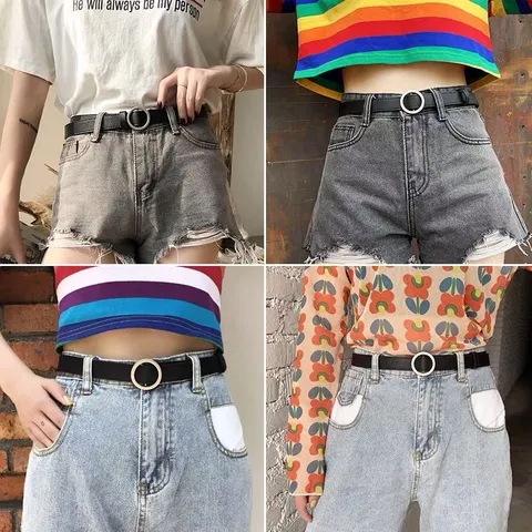Cinturón de Cuero PU Casual para Mujer Minimalista Versátil Hebilla Redonda de Metal para Jeans Desplazamiento Diario Accesorios de Moda