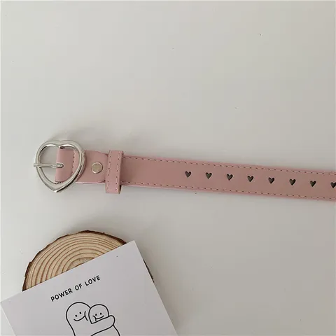 Women Casual PU Leather Belt Cute Hollow Out Heart Metal Buckle Adjustable Waist Belt For Jeans Fashion Accessories