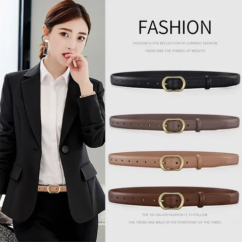 Women's Genuine Leather Belt Vintage Metal Oval Buckle Minimalist Casual Dress Pants Waist Belt Fashion Accessories