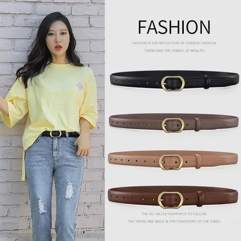 Women's Genuine Leather Belt Vintage Metal Oval Buckle Minimalist Casual Dress Pants Waist Belt Fashion Accessories
